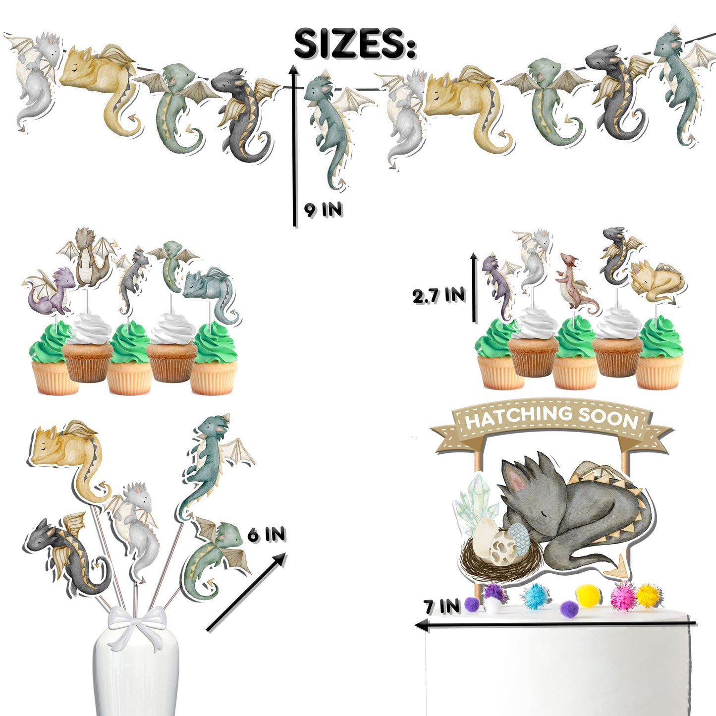 Dragons Baby Shower Party Decoration Set , Magic Dragon Theme Party Supplies Bundle For Baby Shower.