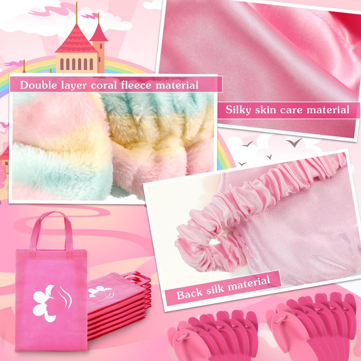 Shihanee 30 Pcs Spa Party Supplies For Girls, 6 Satin Robe 6 Kids Slippers Sleepover Birthday Spa Party Favors (5 Rose Red, 1 Pi
