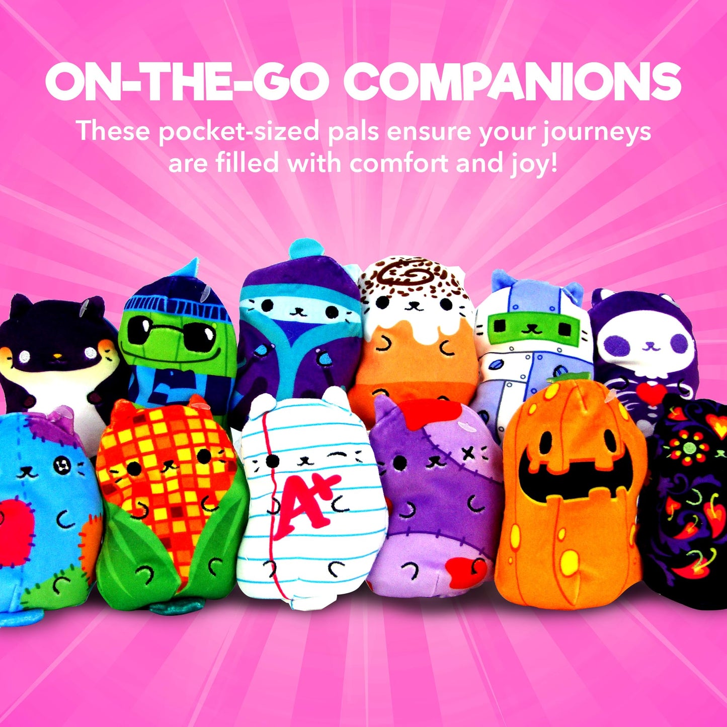 Cats Vs Pickles 12Pk Mystery Bags Fuchsia Wave B 4' Bean Filled Plushies | Blind Bags For Girls And Boys | Surprise Bean Collectibles | Sensory Friendly Mystery Bag Toys For Kids & Adults | 12-Pack
