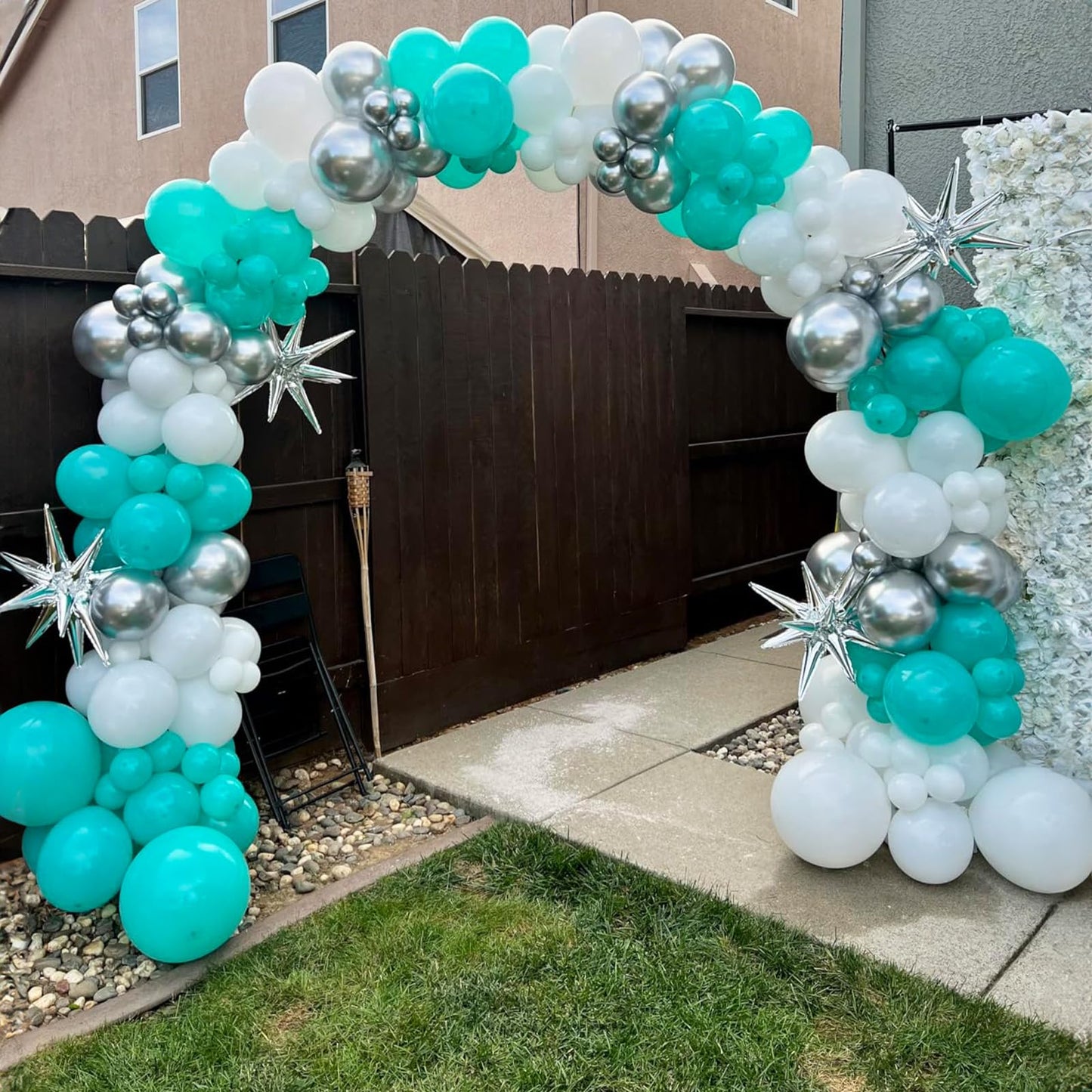 Teal Blue And Silver Balloons, 60 Packs 12Inch Teal And Metallic Silver Balloons, Teal Blue White Silver Confetti Balloon With R