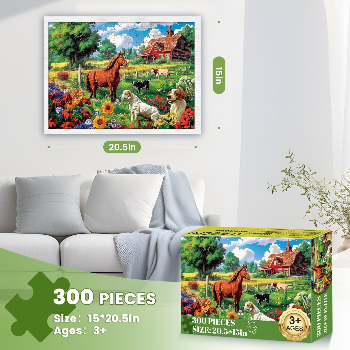 300 Piece Puzzles For Adults,Dogs And Horses Large Piece Jigsaw Puzzle For Adults Kids Seniors,Recycled Cardboard Dogs Puzzle 300 Piece,Family Activity Great Gift For Family Friends 20.5 * 15 In