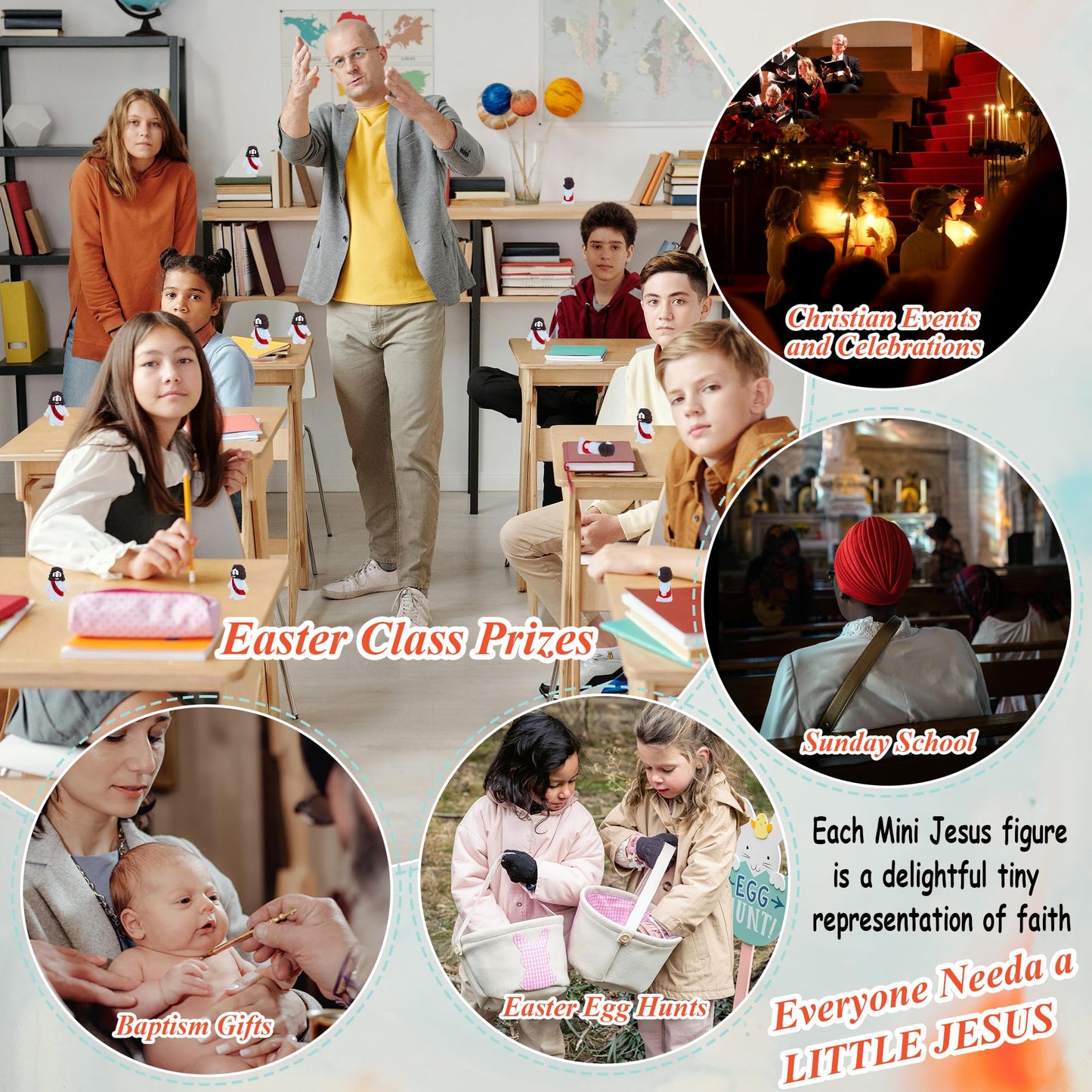 ILHSTY 50 Pcs Little Jesus Figures - Mini Rubber Jesus Toys Jesus Love You for Easter Egg Fillers Egg Hunts Religious Party Favo