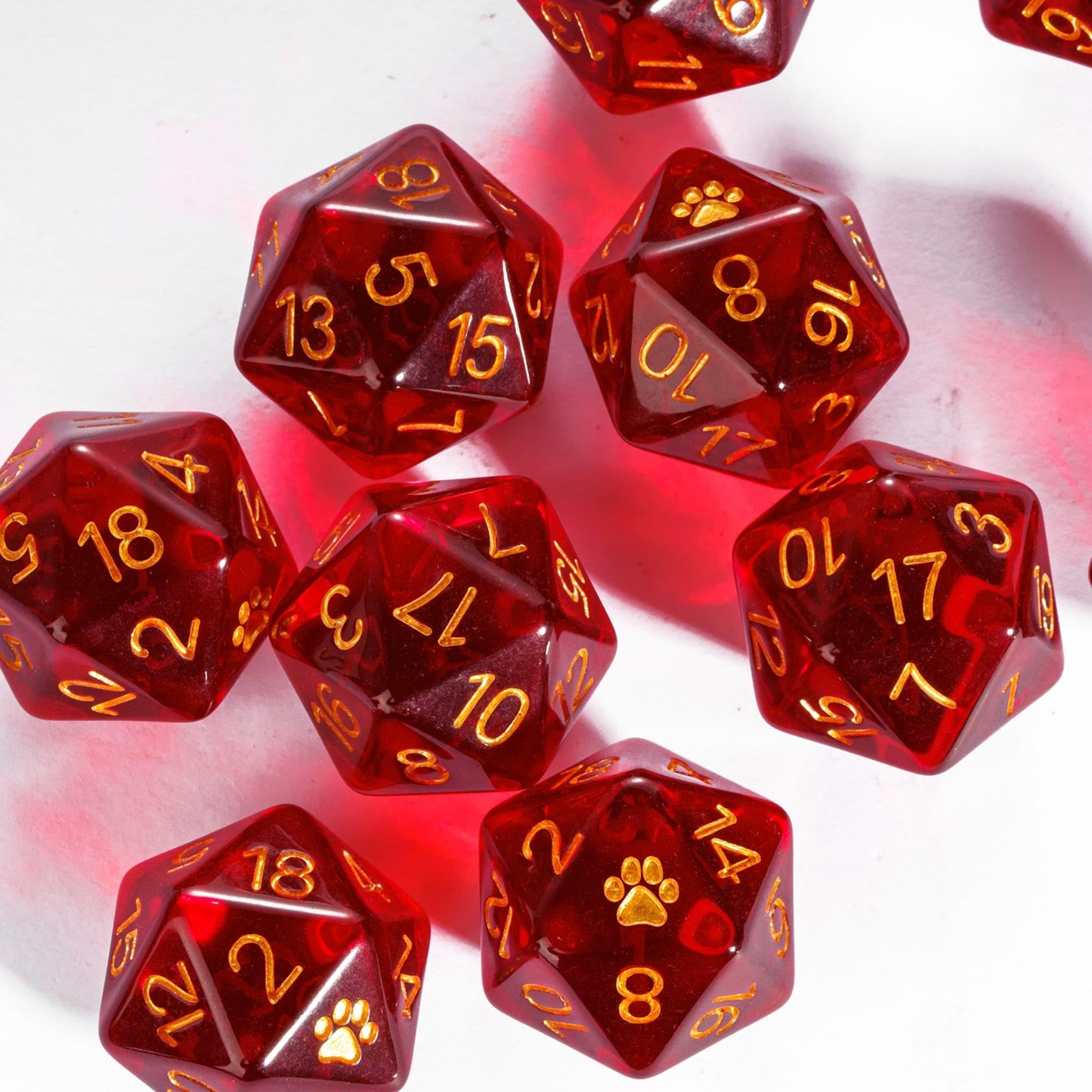 HDdais 10 Pack Red D20 Dice, Set of 10, 20 Sided Dice D20 Polyhedral Dice for DND RPG MTG Tabletop Game
