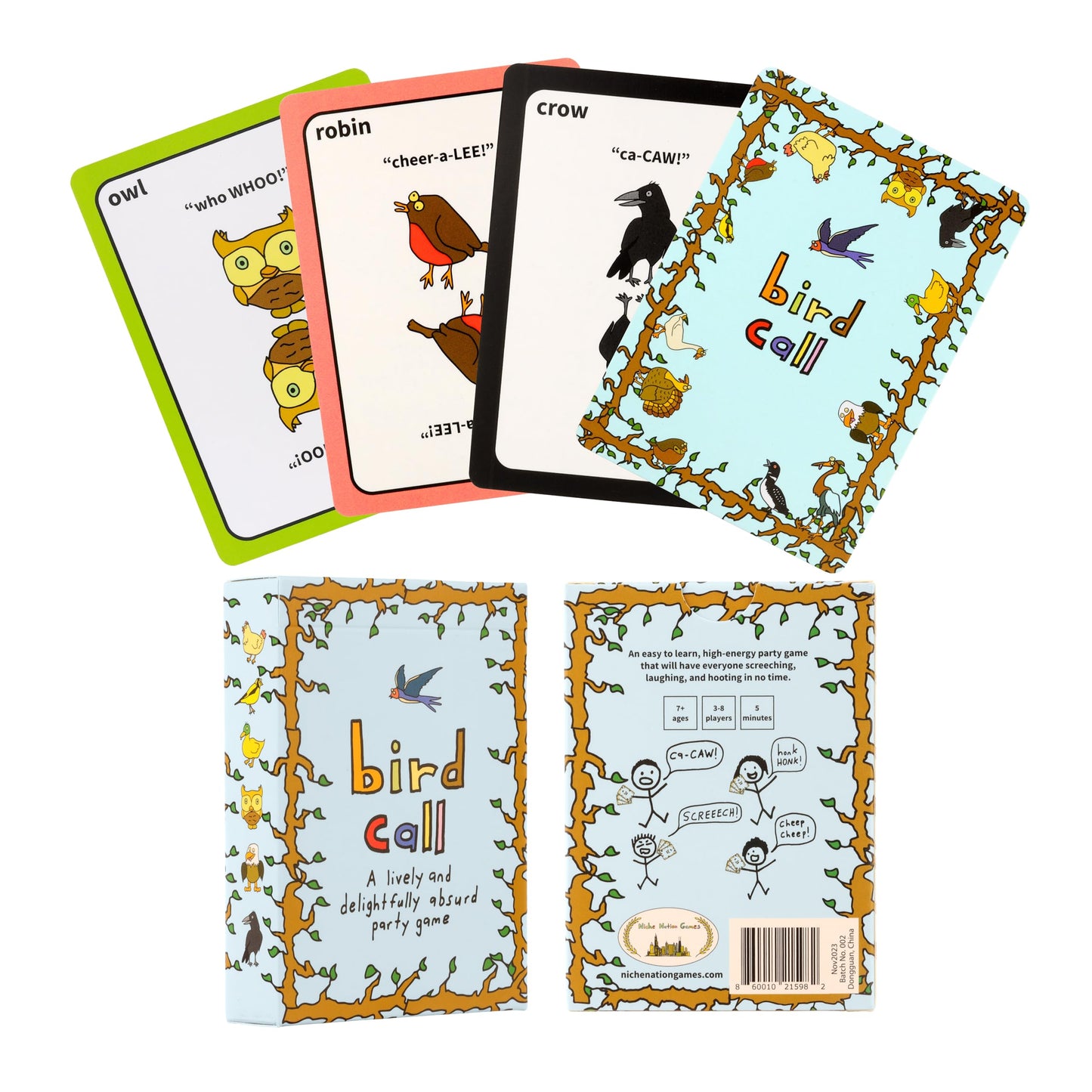 Niche Nation Games Bird Call A Lively And Delightfully Absurd 5-Minute Party Game - High Energy Party Game - Card Games For Kids