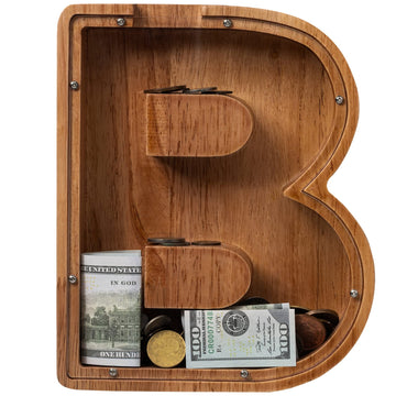 Piggy Bank For Kids Boys Girls, Wooden Large Letter Piggy Bank Alphabet Money Bank With Initial B, Coin Bank Fun Gifts For Birth