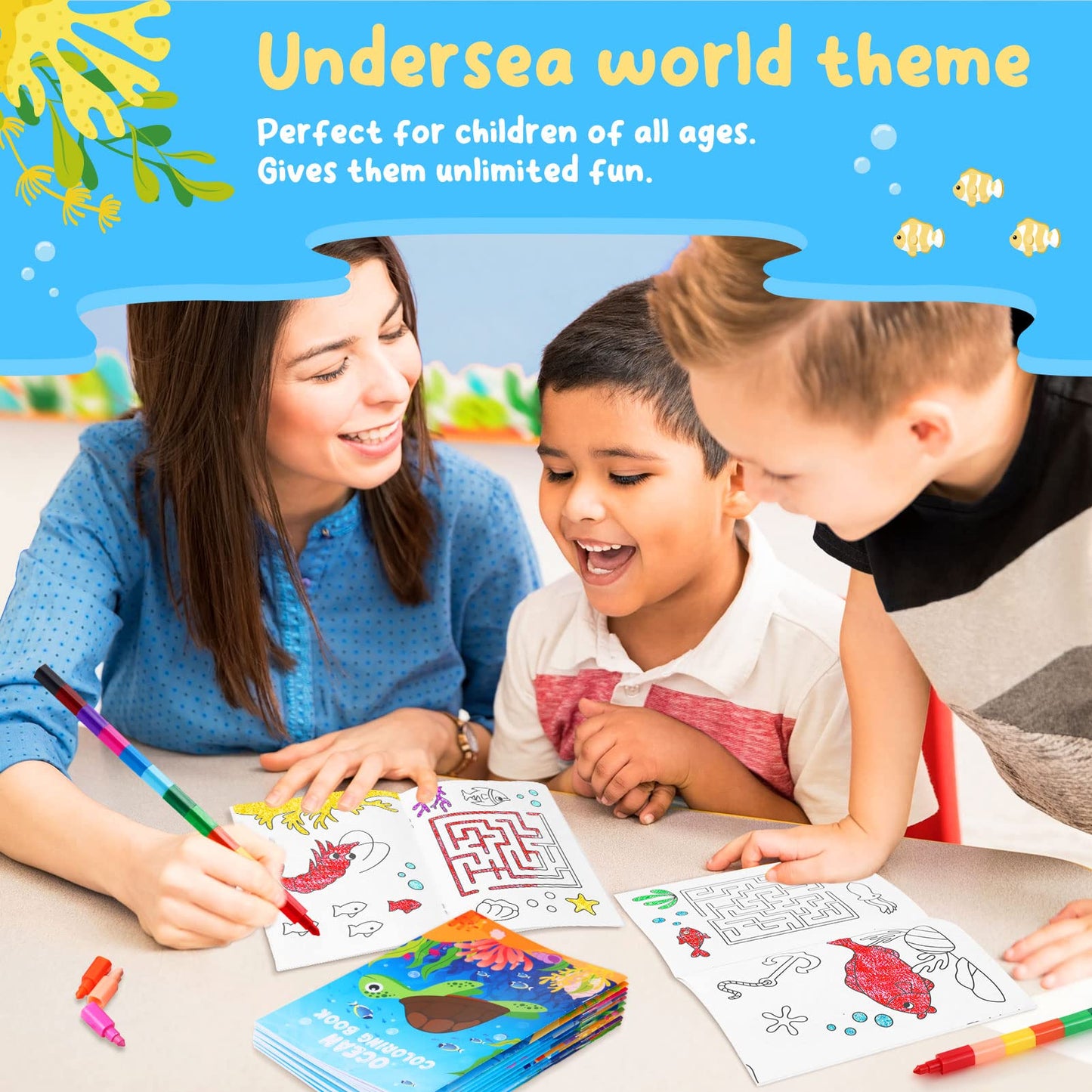 BenLouis 24 Pcs Mini Coloring Books for Kids - Ocean Animals Party Favors, Colorful Paper Activity Books, Model BL030