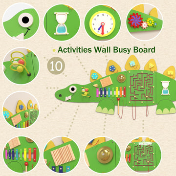 Cxq 60'' Stegosaurus Montessori Busy Board, Sensory Board, Activity Wall Busy Board Panels, Wall Furniture,Interactive Wooden Le