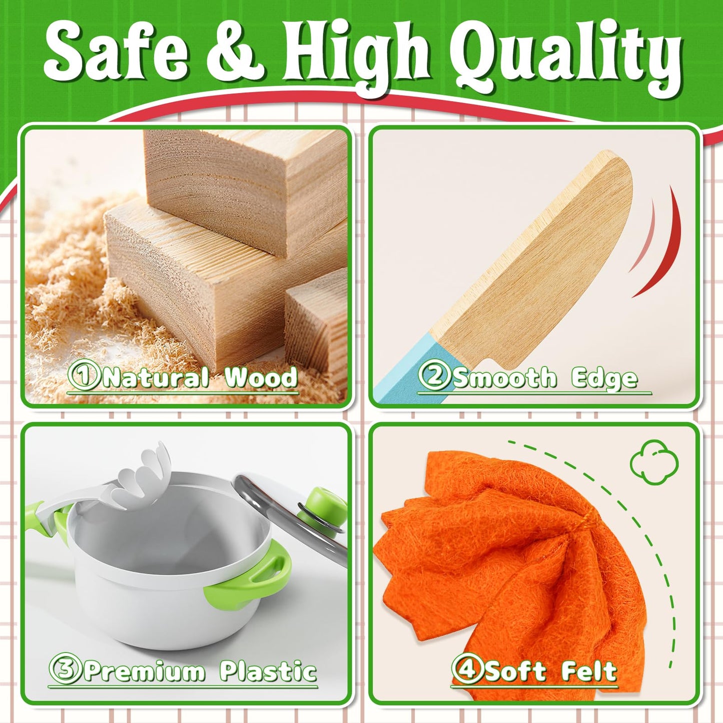 Lehoo Castle Play Food Sets for Kids Kitchen, Wooden Toys Play Kitchen Accessories with Pot and Pan, Pizza Toy Pretend Play for