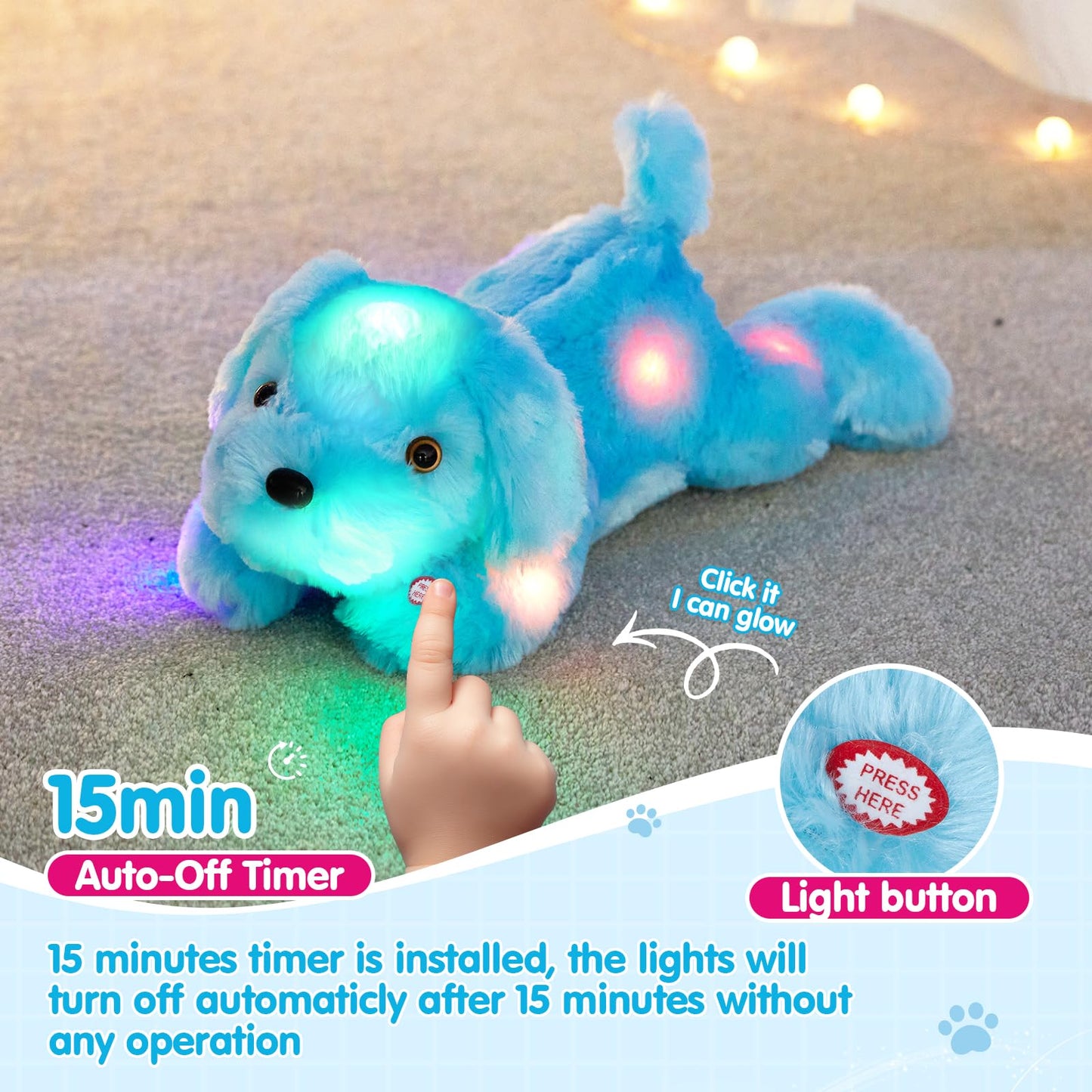 Wewill 18'' Light Up Puppy Stuffed Animal Creative Night Light Lovely Led Dog Glow Soft Plush Toy Gifts For Kids On Christmas Birthday Valentines Festivals, Blue