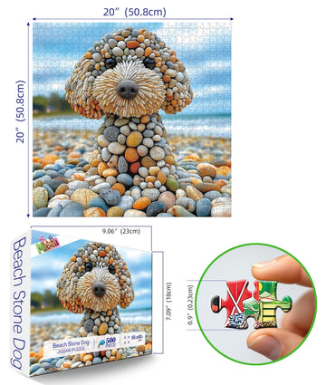 500 Piece Jigsaw Puzzles for mature-themeds - Beach Stone Dog Animal Art Puzzle for mature-themeds Challenging Fun Family Includes Poster & Dust-Free Pieces for Puzzle Lovers enhanced (23 x15 )