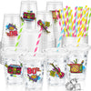 Foldtier 50 Pcs 80'S Party Cups Disposable Plastic Cup 12 Oz G Back To 80S Cups Thick 80S Theme Clear Cup Lids Straws Retro Musi