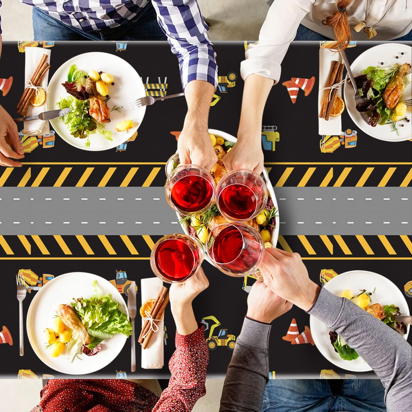 Two Construction Party Tablecloths - 3Pcs Dump Truck Birthday Party Table Covers Decorations, Construction Themed Rectangular Pl