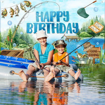 Avezano Gone Fishing Banner Gone Fishing Happy Birthday Backdrop Fishing Theme Background for Kids Men Birthday Party Kids Fishi