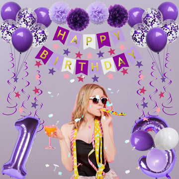 Naninuneno 13Th Birthday Decorations For Girls, Purple 13 Happy Birthday Balloons Supplies Including Purple Happy Birthday Banne