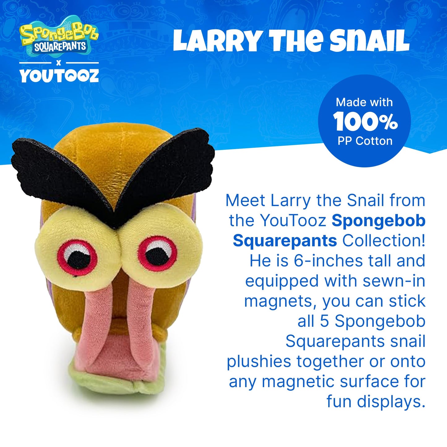 Youtooz Spongebob Squarepants Larry The Snail 6'' Inch Stickie Plush, Larry Stickie Plushie, Collectible Larry From Spongebob Sq