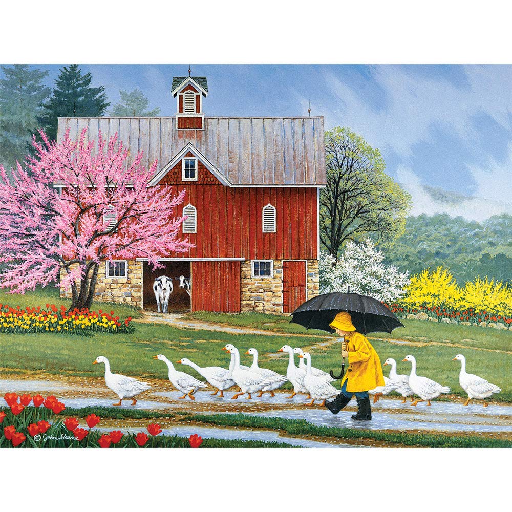 Bits And Pieces – Value Set Of Three 300 Piece Jigsaw Puzzles For Adults – Old Country Farm Town Jigsaw Puzzles By Artist John Sloane, Completed Puzzle Size: 16' X 20'