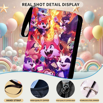 504 double-sided loose leaf Collector Album 4 Pocket Card Binder Advanced Zipper Card Binding Device TCG sports trading card binder(Cartoon style) (4-color-504)