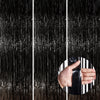 PartyWoo Black Streamers Tinsel Backdrop Curtain 3pcs 8.2ft Foil Fringe Curtain for Black History Month Juneteenth Gothic Weddin