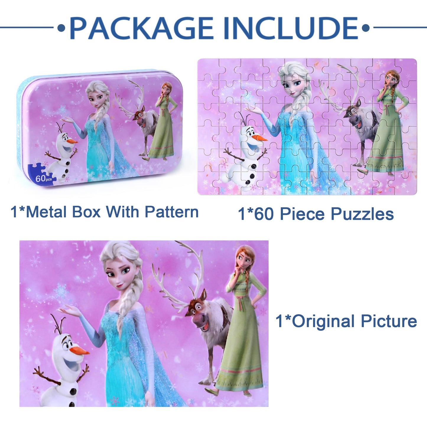 Lelemon Pretty Girl Puzzles For Kids Ages 4-8, 60 Piece Snowman Puzzles For Kids Ages 3-5,Children Jigsaw Puzzles Kids Puzzles In A Metal Box,Educational Learning Puzzle Toys For Girls And Boys