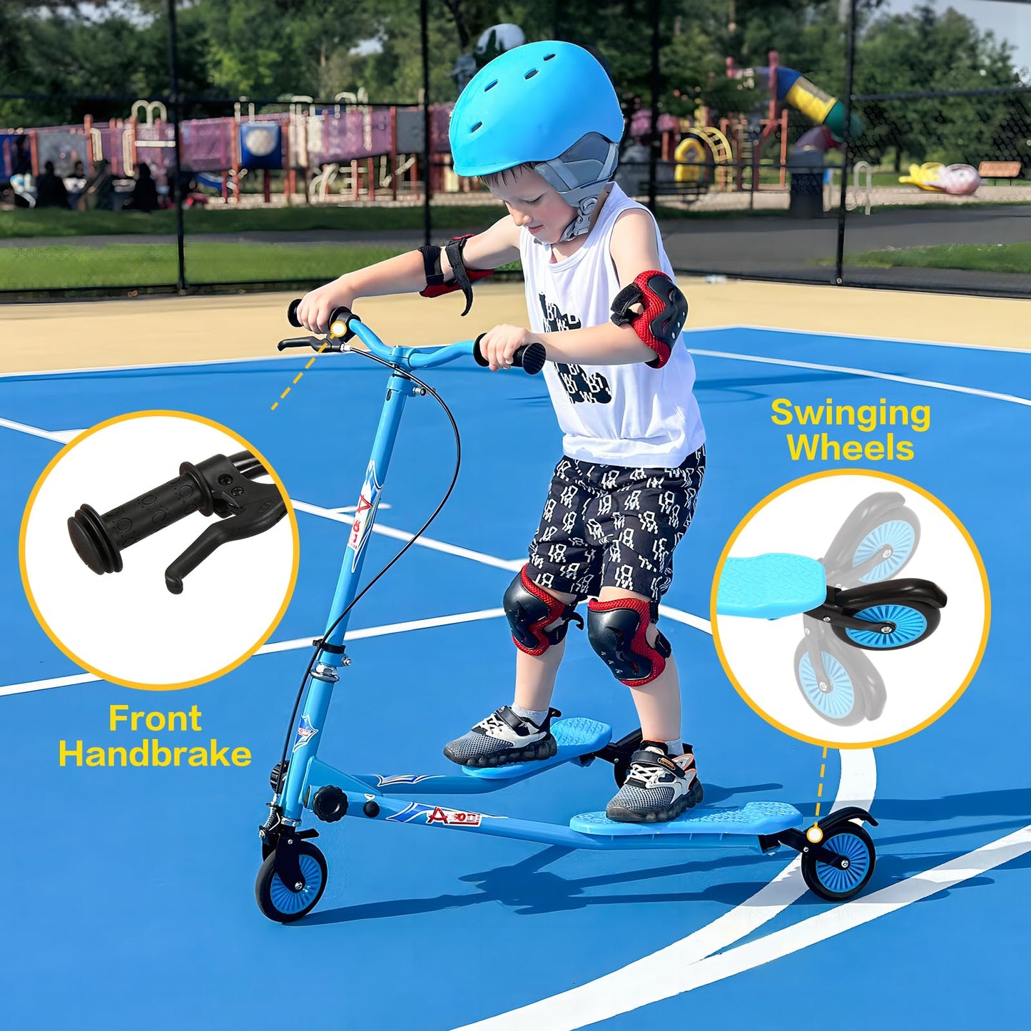 AODI Kids Swing Scooter 3 Wheels Drifting Scooter/Wiggle Scooters with Adjustable Height & Foldable for Boys/Girl/Ages 5-12 Years