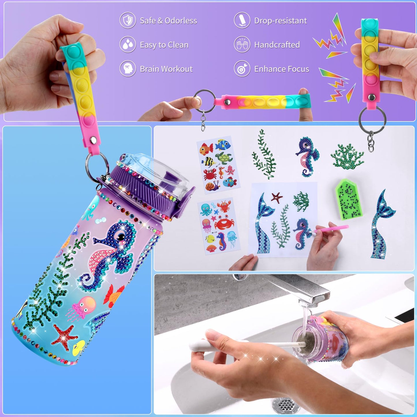 Perryhome Decorate Your Own Mermaid Water Bottle Kits For Girls, Mermaid Toys For Girls Age 4-10 Painting Crafts Kit, Fun Arts Kits 6-12 Year Old Toddler Girls Birthday Christmas Gifts Toys