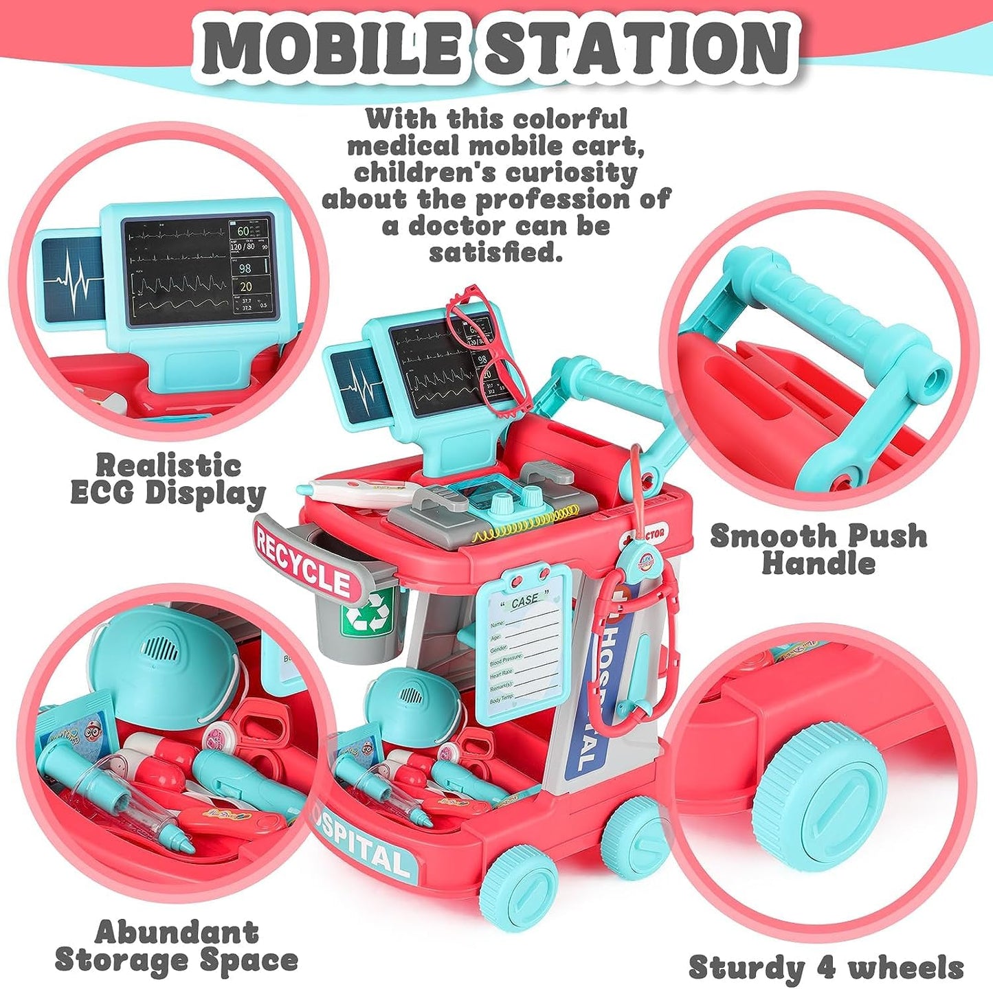 deAO Toy Doctor Kit for Kids Ages 3+, Pretend Play Medical Station Set, Toddlers Doctor Role Play Costume Dress Up Playset with