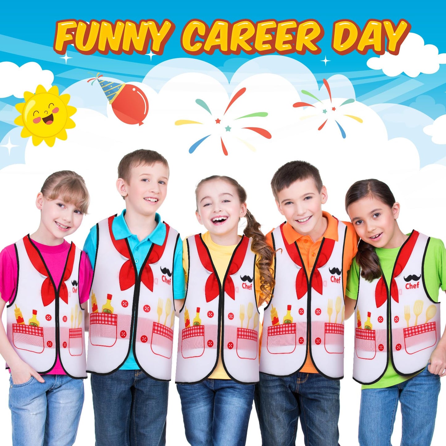 Panitay 12 Pcs Kids Community Helper Dress Up Vest, Boy & Girl Career Cosplay Party Costume For Toddlers Occupation Role Play(Ch