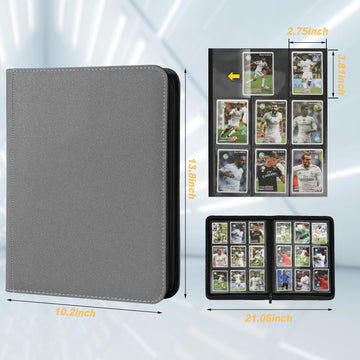 Trading Card Binder 9 Pocket GERMUN PU Cover Card Binder for 540 Cards enhanced Trading Card Collection Binder Double Sided Pocket Card Album for MTG TCG (Grey)