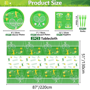Tennis Party Supplies for 40 Guests, Disposable Tableware Set Includes Tennis Plates, Napkins, Forks, Tennis Tablecloth for Men