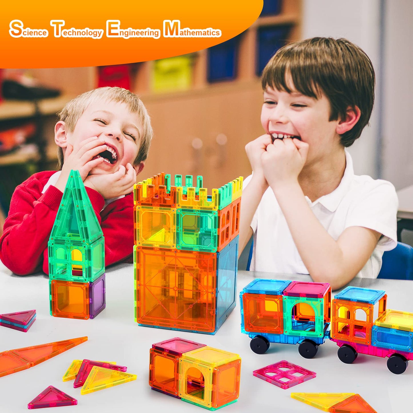 Bmag Magnetic Tiles, 120 Pcs Magnetic Building Blocks, 3D Magnet Tiles For Kids Boys Girls, Stem Construction Building Set, Stacking Toys With 2 Car