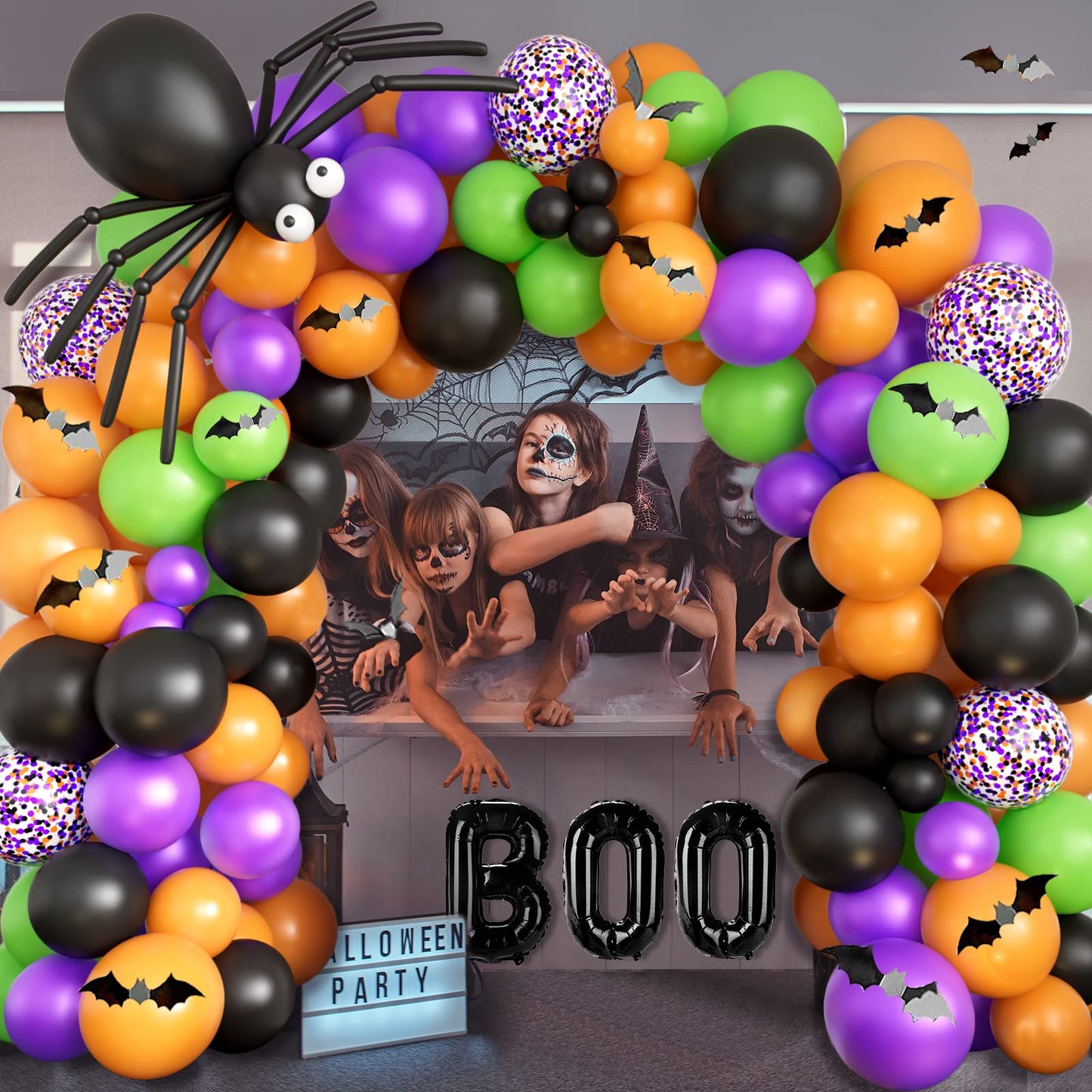 Halloween Balloons Garland Arch Kit Diy Halloween Party Supplies With Boo Foil Balloon Spider Balloon Black Orange Purple Fruit