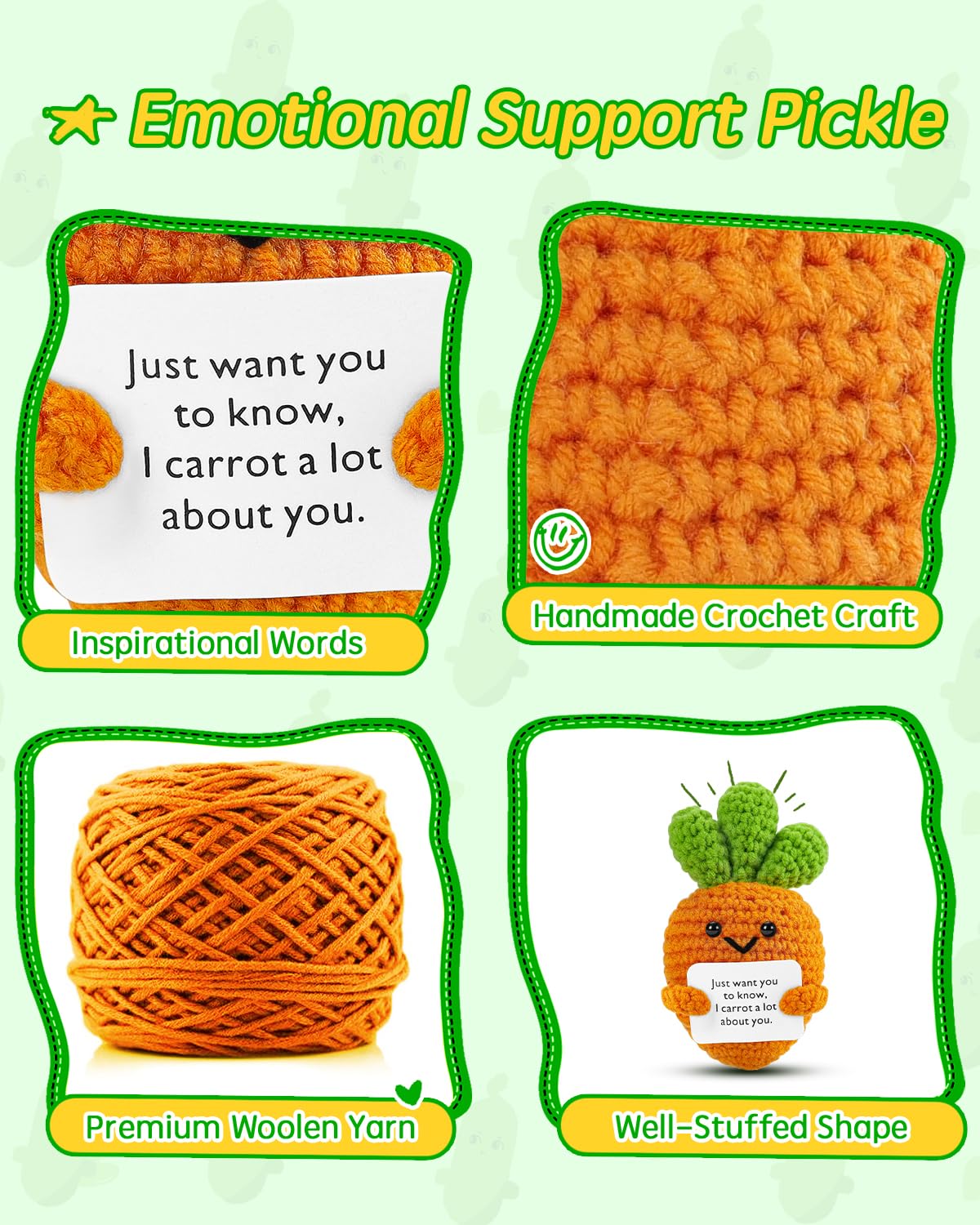 Jelutar Mini Funny Positive Potato, 3 Inch Knitted Doll With Positive Card For Cheer Up Gifts And Party Decorations, Cute Positive Potato Crochet Doll For Birthday Gifts (Positive Carrot)
