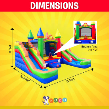 Inflatable Bounce House and Double Slide Combo Unit (Without Blower) - 16.5 x 15 x 11 Foot- Crossover Rainbow Castle Combo Bounc