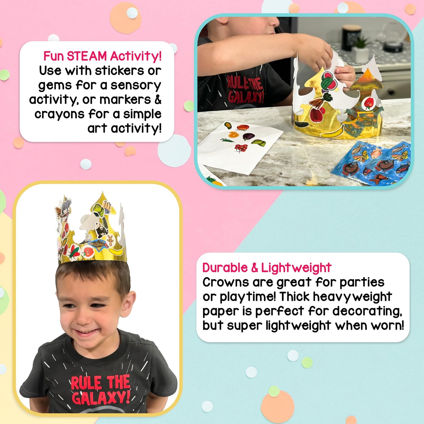 Hygloss Multi Paper Crowns Bright Colors-Customizable, Durable Kids Party Hats-Made in The USA, 144 Pieces, Red, Yellow, Green,