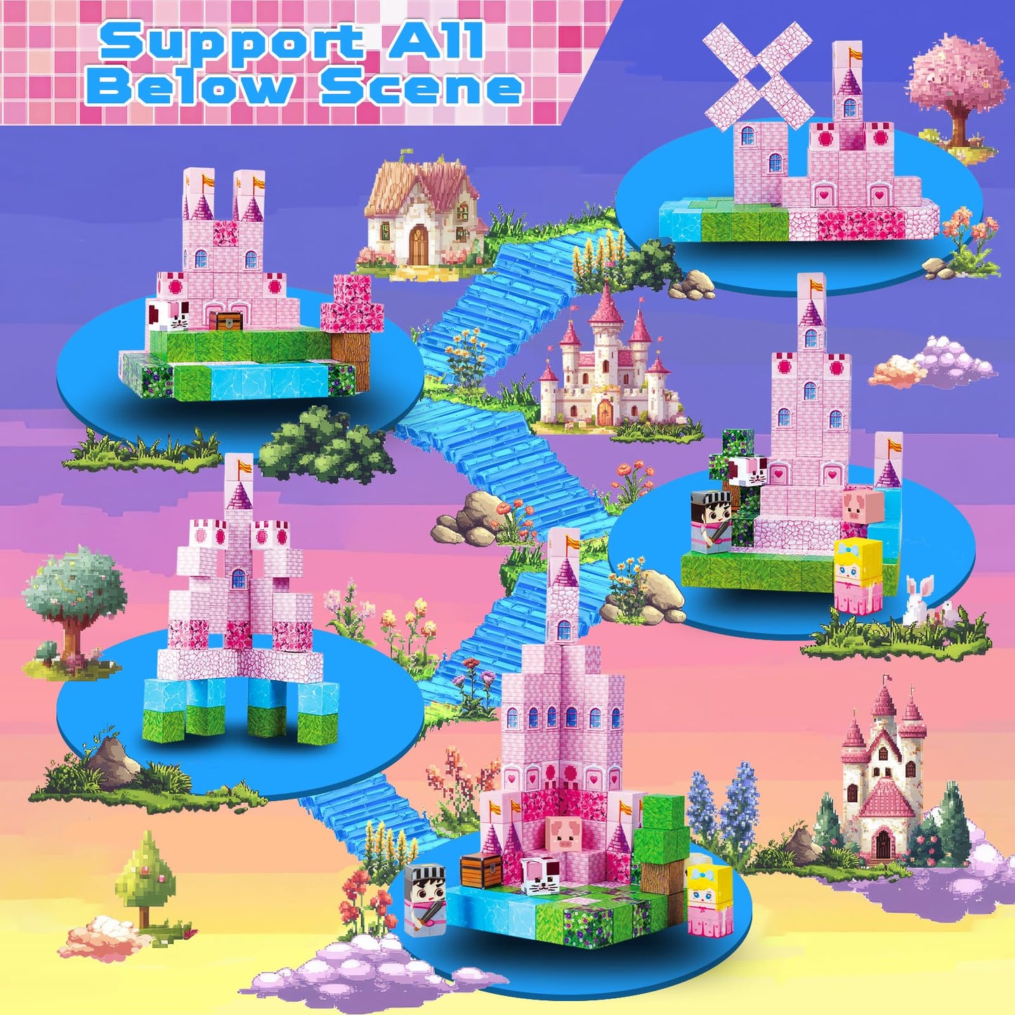 Magnetic Blocks-100Pcs Magnetic Building Blocks, Magnetic Castle Princess Castle Garden Stem Magnetic Building Cubes For Toddler Kids Toys, Construction Toys For Kids Ages 3+