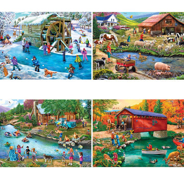 Bits And Pieces – 4-In-1 Multi-Pack 1000 Piece Jigsaw Puzzles For Adults – River Escapades Jigsaw Puzzle Set Bundle By Artist Mary Thompson, Completed Puzzle Size: 20' X 27'