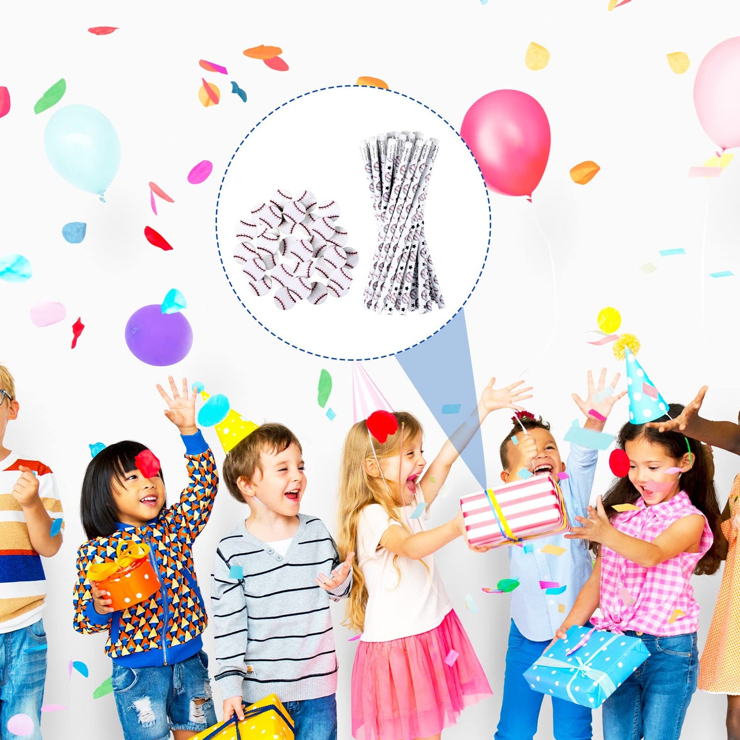 Tinlade 72 Pcs Sports Pencils And Erasers For Kids Fun Wooden Pencils For Kids Boys Sports Themed Birthday Party Favors Students Stationery Party School Office Supplies(Baseball)