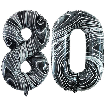 Goer Number 80 Balloons For 80Th Birthday Party Decorations,42 Inch Jumbo Foil Helium Balloons For 80Th Anniversary (Marble Black)