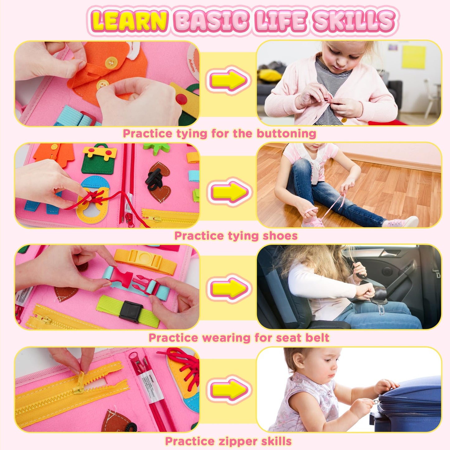 Urmywo Busy Board - Montessori Toys For 1-4 Year Olds, Busy Book Toddler Activities With Fine Motor Skills, Autism Sensory Gifts