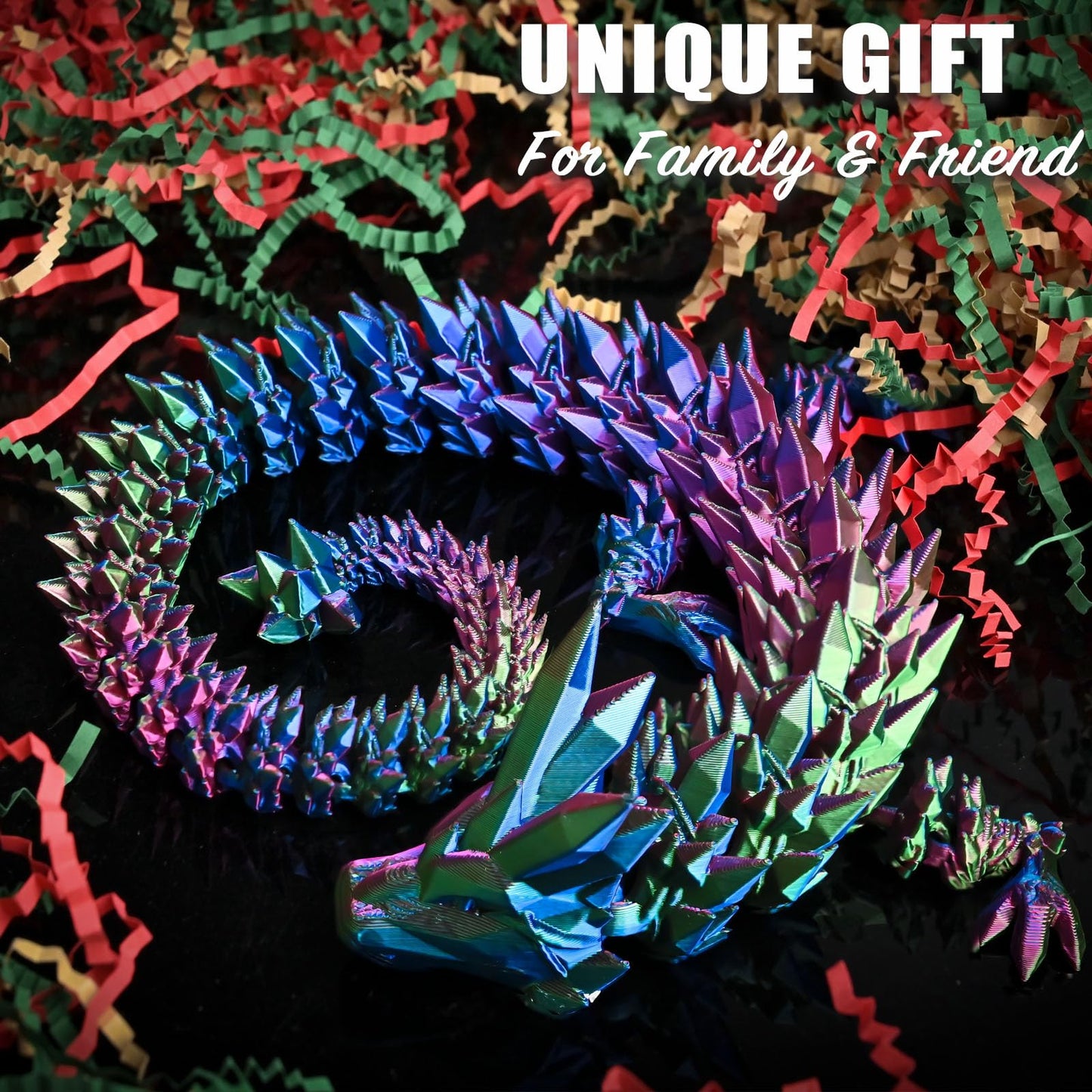 Locyfens Large 30'' 3D Printed Dragon, Articulated 3D Dragon Toys, Long Crystal Dragon Rainbow Red Green Blue