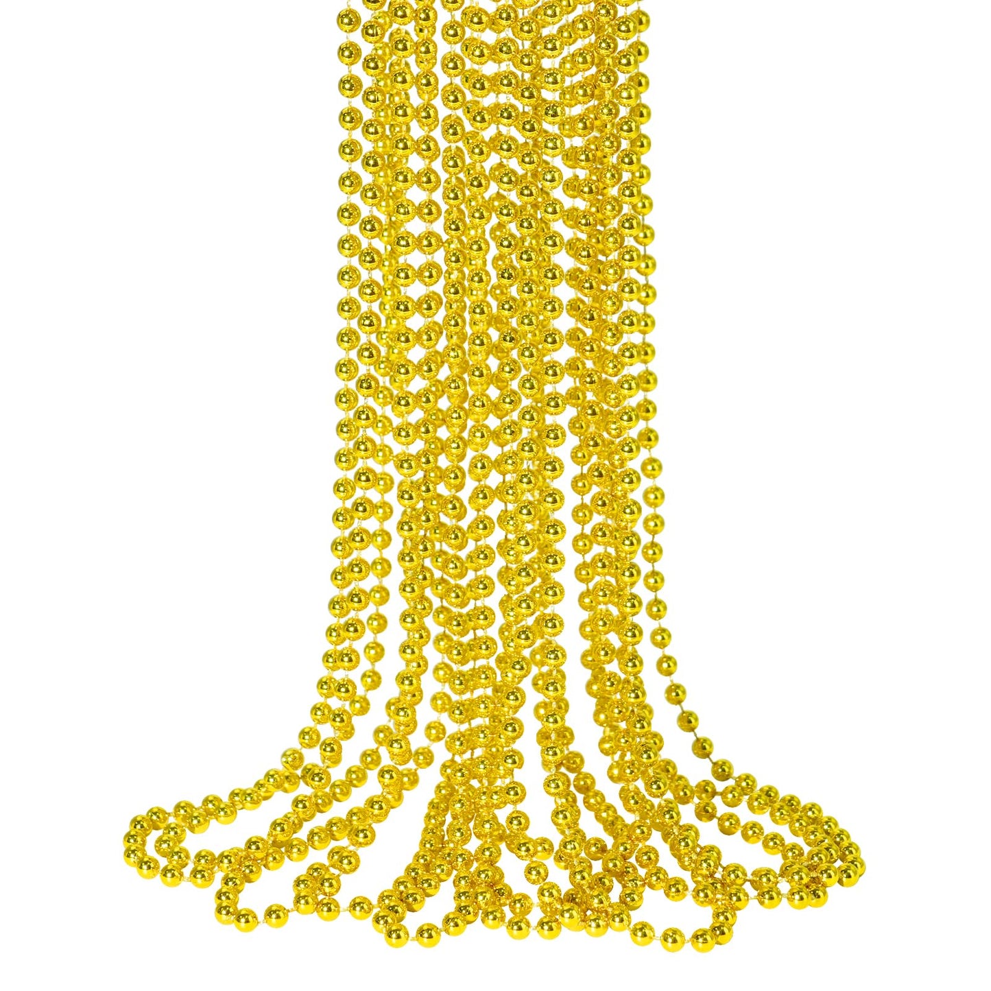 SHAOQINLIN 12 PCS Gold Bead Necklace, Gold Mardi Gras Christmas Beads Necklaces 33'' Metallic Beaded Costume Necklaces Party Nec