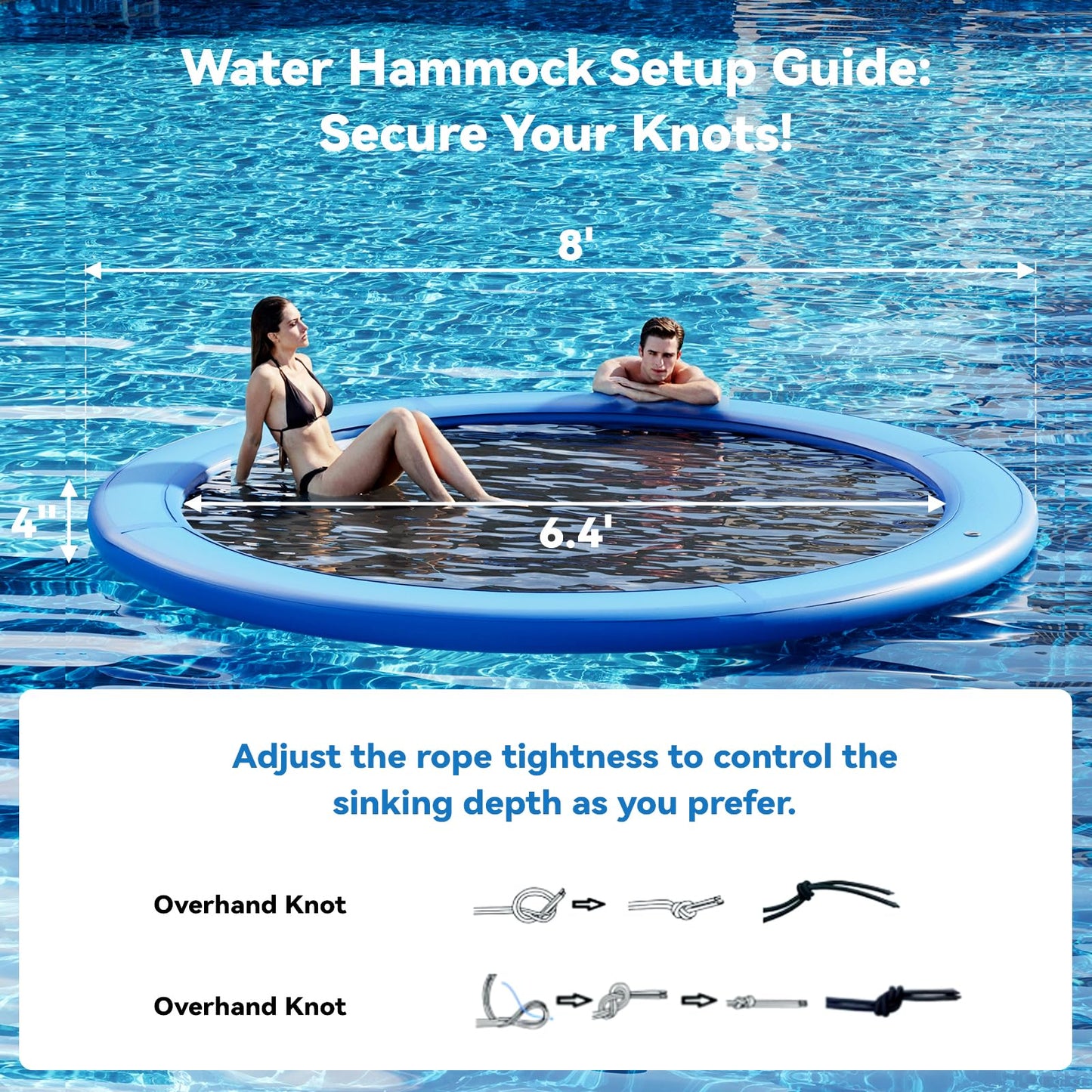 Danrelax 8' Round Inflatable Floating Dock, Sunchill Float Ring, Hammock Tanning Pool With 4In Woven Fabric, Manual Pump For 1-2