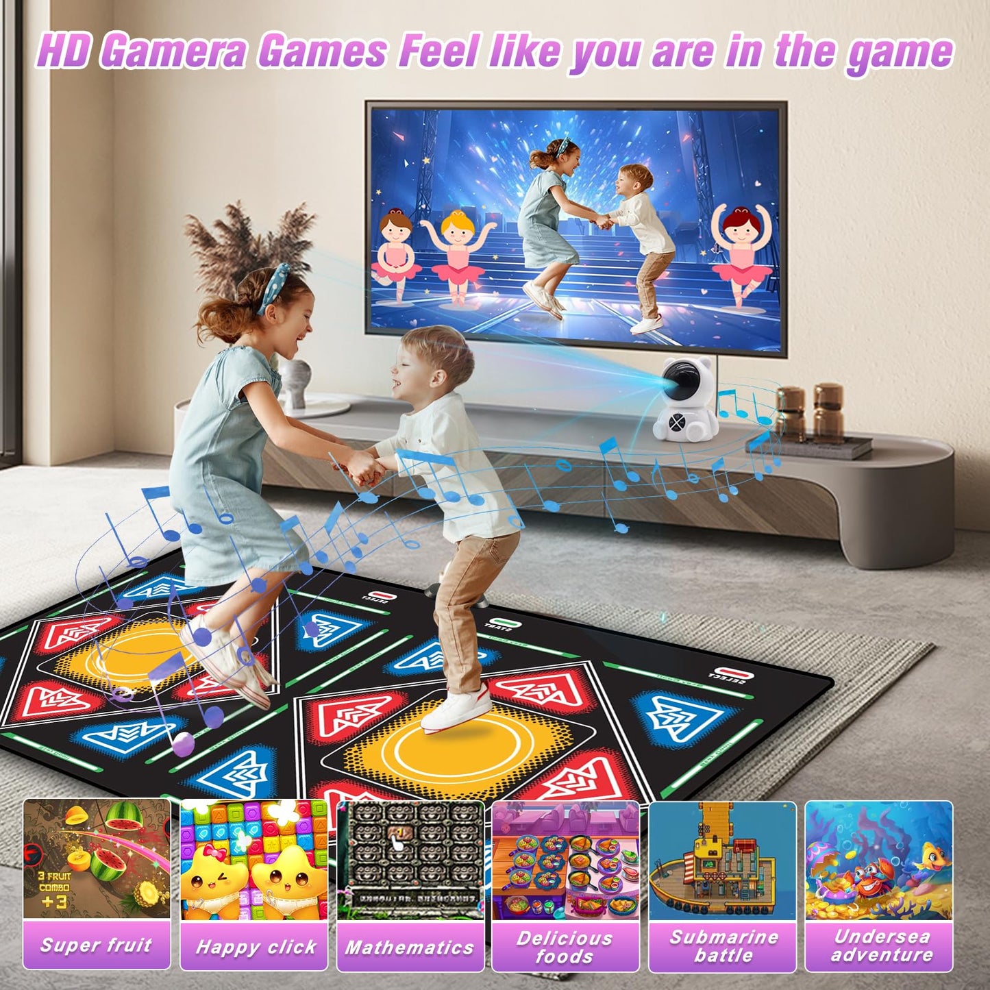Tucraew Dance Mat, Electronic Dance Mat For Tv With Hd Camera, Wireless Double User Dance Mat With Game Controller, Non-Slip Dan
