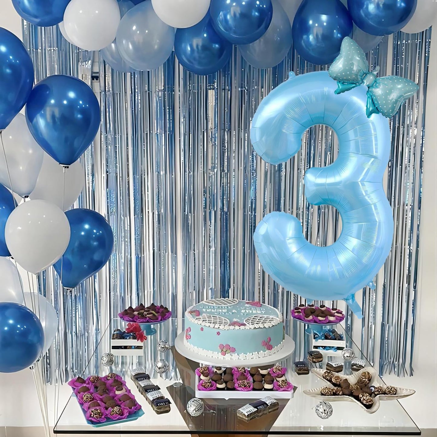 40 Inch Number 1 Balloon With Bow Blue Happy Birthday Jumbo Number Balloon For Boys Girls Birthday Decorations Party Supplies (B
