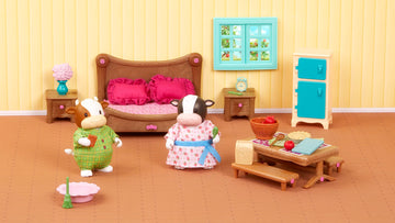 Lil Woodzeez Li'L Woodzeez Bedroom & Dining Playset With 2 Characters – Dollhouse Furniture Set – Toy Bedroom & Kitchen Playset – Animal Figurines – Kids 3 Years +