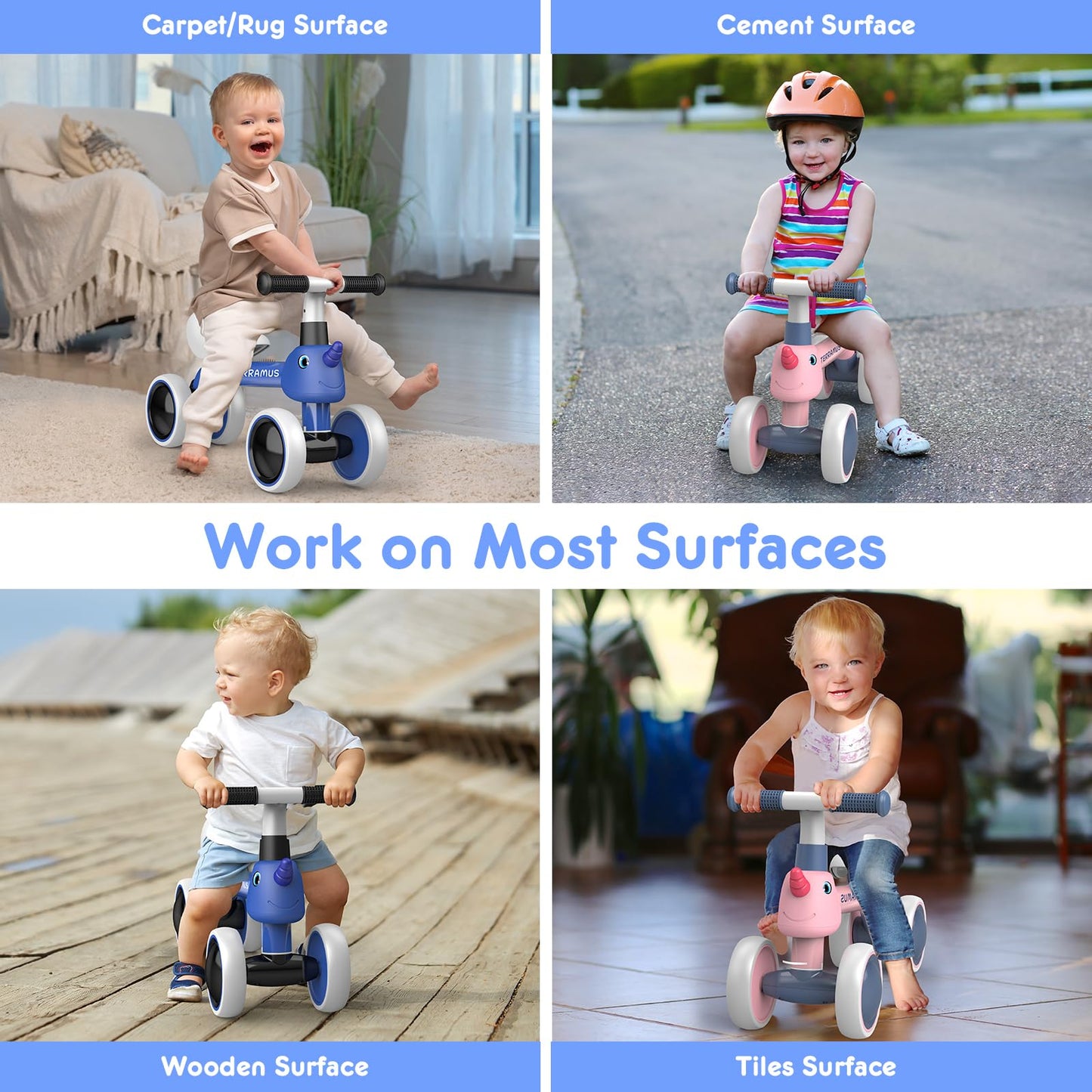 TERRAMUS Baby Balance Bike for 1 Year Old Gifts Boys Girls - Toys for 12-24 Month Toddler Balance Bike, No Pedal 4 Wheels Infant