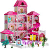 Temi Doll House Girls Toys - 4-Story 12 Rooms Playhouse With 2 Dolls Toy Figures, Fully Furnished Fashion Dollhouse, Pretend Pla