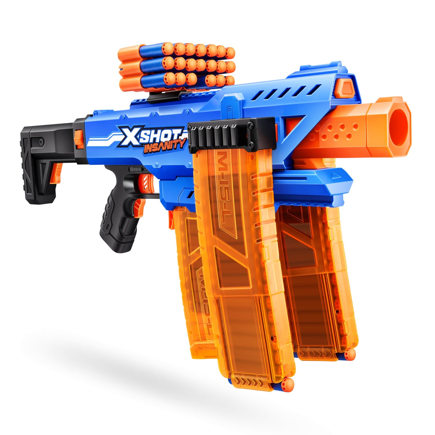 Xshot Insanity Motorized Clip Mania Dart Blaster With 48 Darts - Air Pocket Technology, Auto Feeding Belt, Tripod & Scope, Outdo