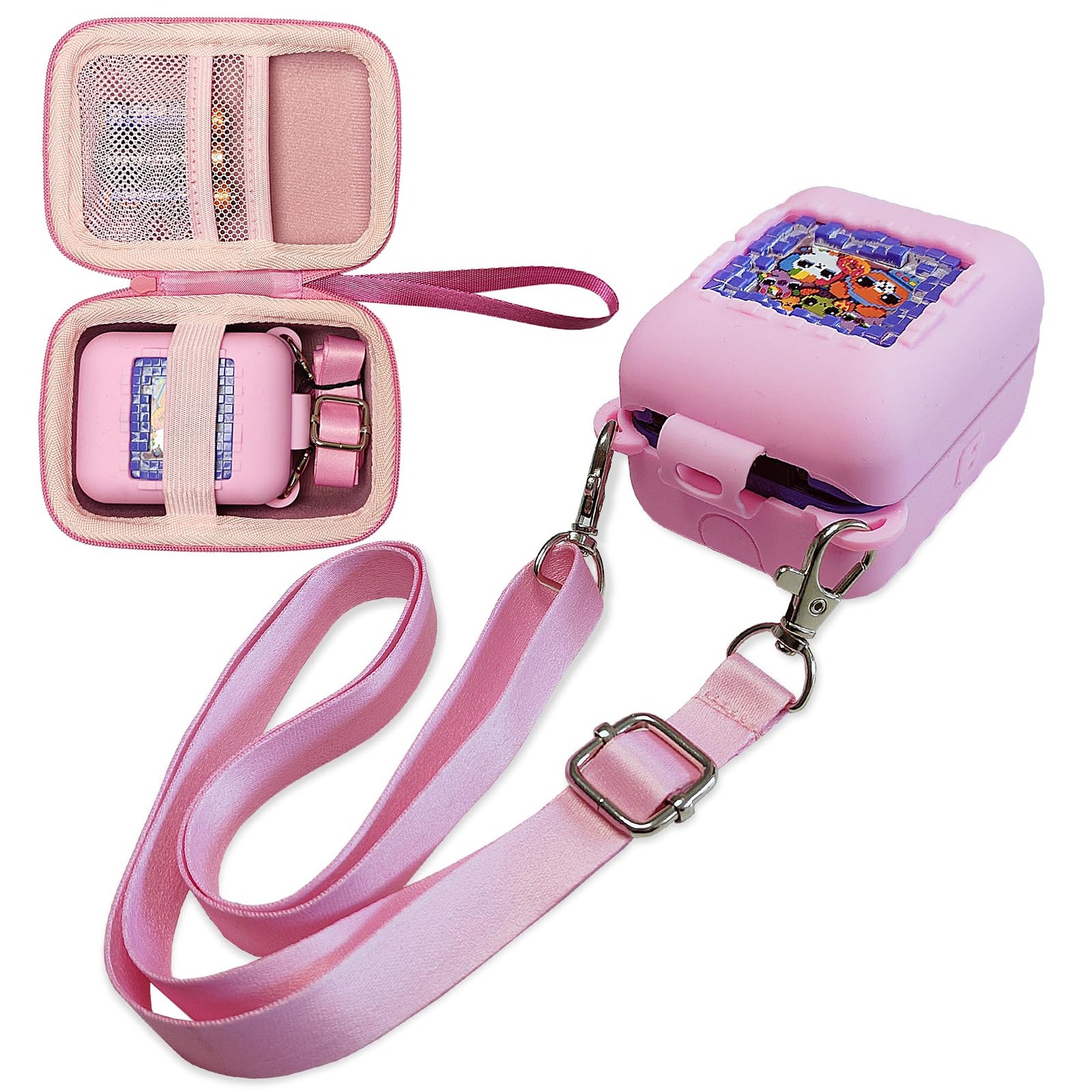 Jchpine Hard Carrying Case And Silicone Cover For Bitzee Interactive Toy Digital Pet, Protective Case For Bitzee Virtual Electronic Pets Accessories (For Original 15 Animals) (Pink)