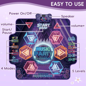 Joyrapt Dance Mat For Kids 4-8 Ages, 6 Light-Up Buttons Bluetooth Dance Mat Girls Toys For 8-10, 7 Game Modes Birthday For Teen